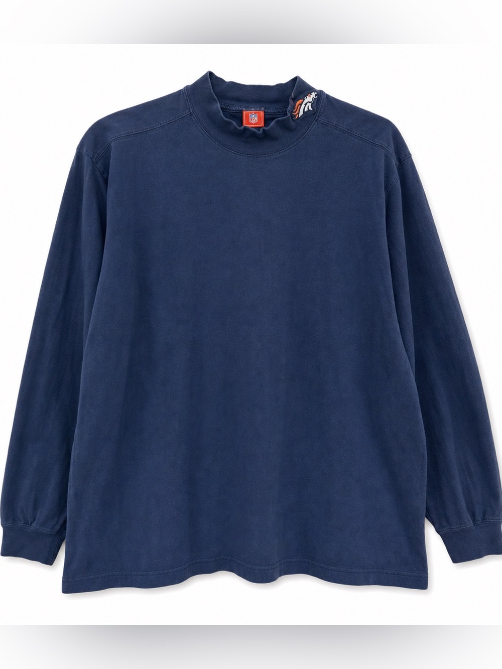 Vintage Denver Broncos Mock Neck Long Sleeve Shirt Navy NFL 2002 Size L